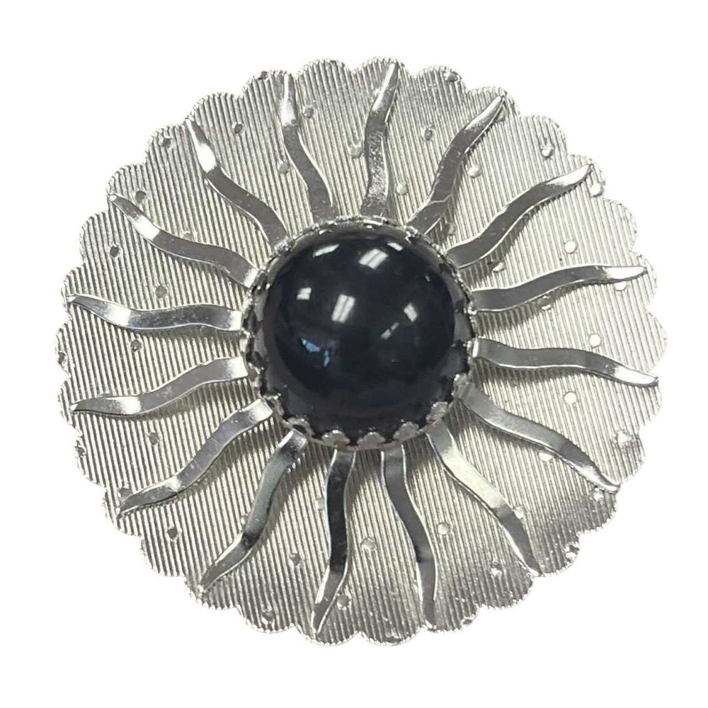 1962 Sarah Coventry MCM Sunburst Silver Black Brooch Jewelry Pin